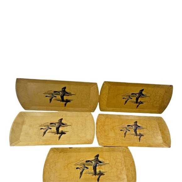 Vintage HASKO Flying Mallard Ducks Lithographed Wood Trays Display Lot of (5) - Picture 2 of 12